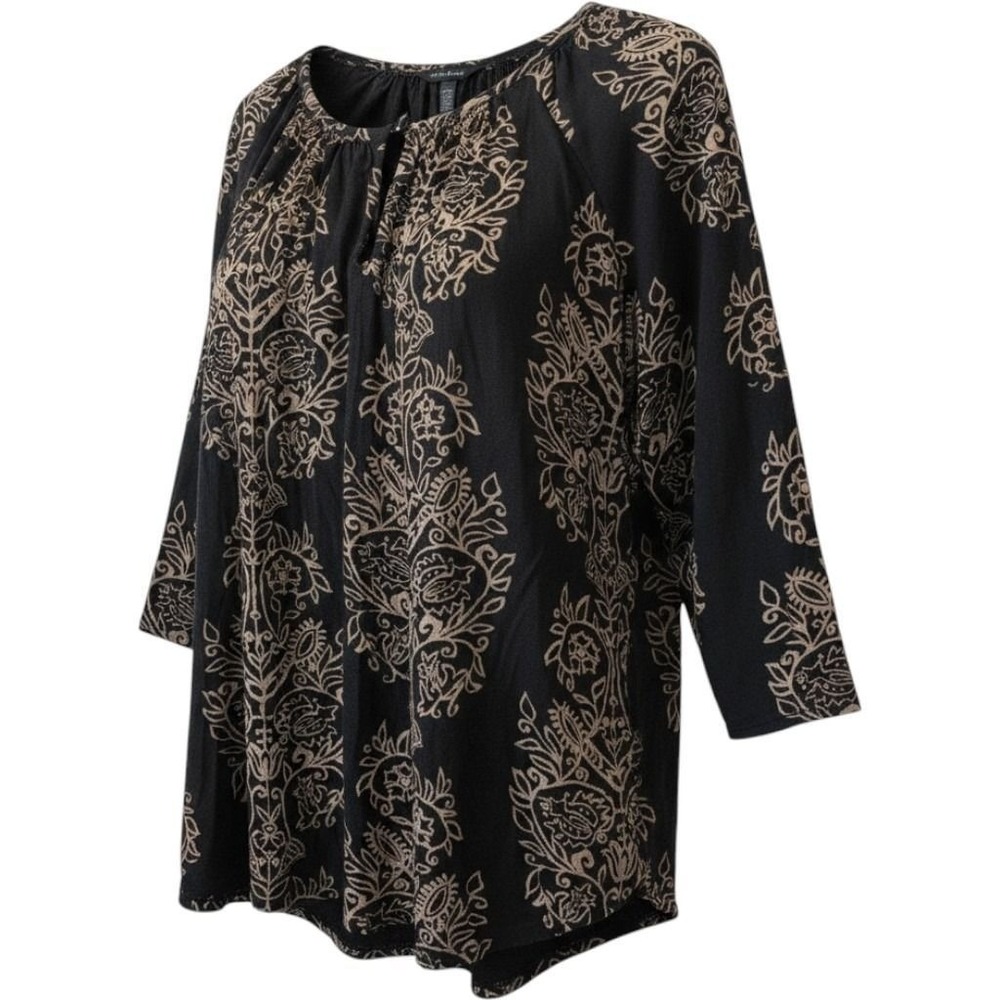Lucky Brand Blouse Plus Size 2X Boho Festival Black Brown Neutral